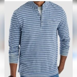 johnnie-O Blue Striped Henley Pullover- Medium